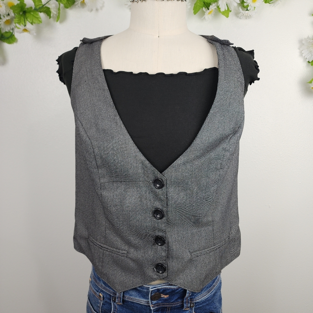 Heart Soul Grey Tailored Vest Button Front Sz 2X